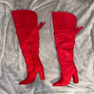 Red over the knee thigh high suede heel boots size 8.5